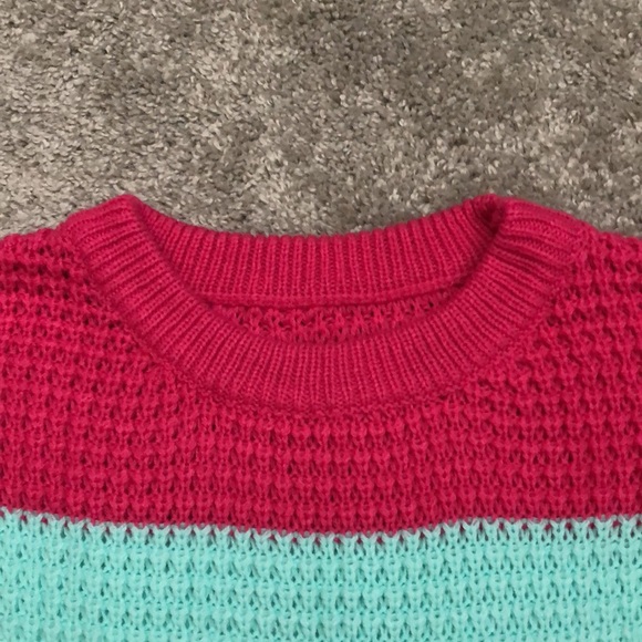 SHEIN Colorblock Crew Neck Sweater - Red, Beige, White, Aqua - Picture 2 of 7